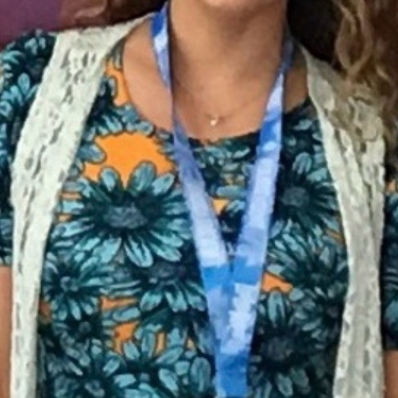 LuLaRoe Teal Floral Midi Dress with Mustard Accents - Picture 5 of 5